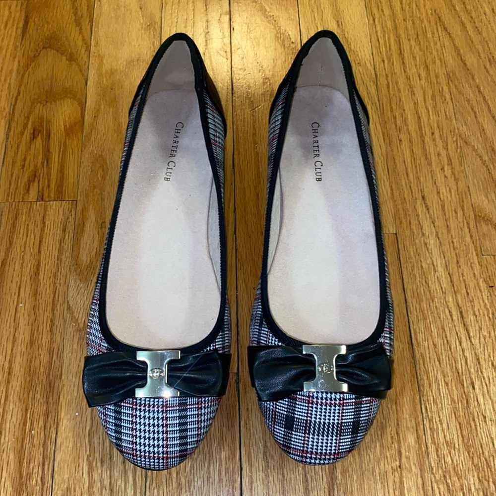 Black plaid flats